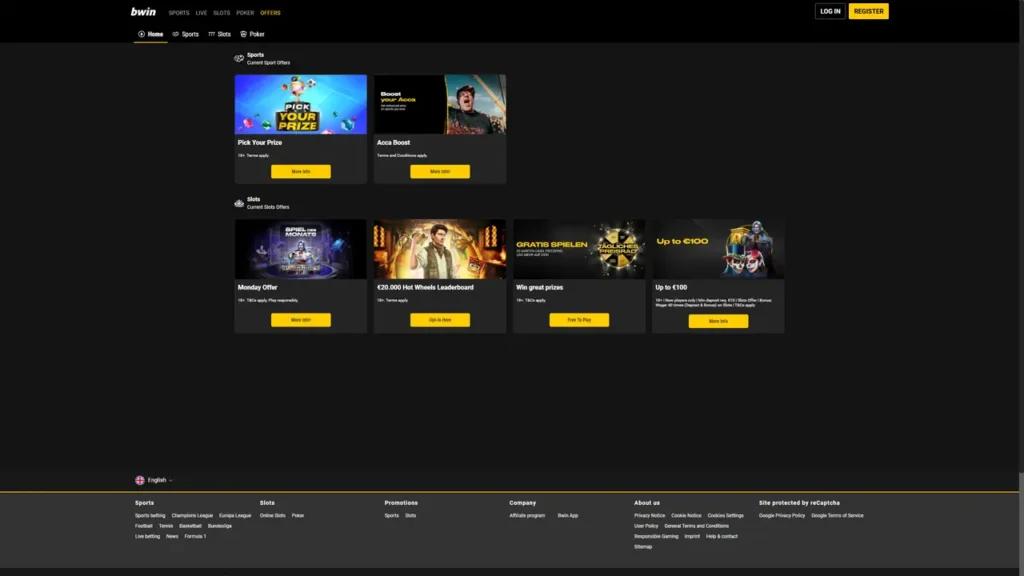 Бонусні пропозиції казино Bwin