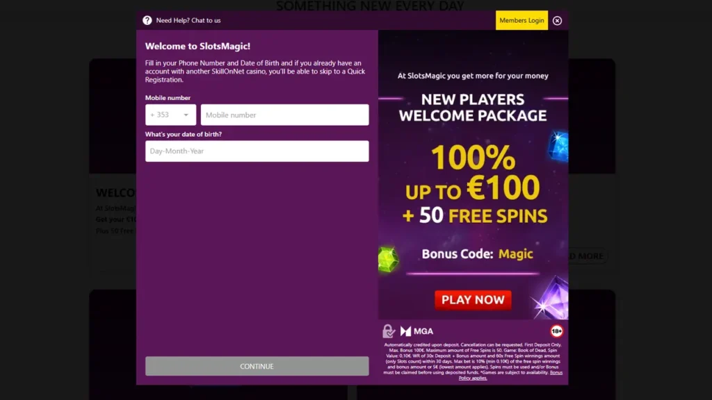 Реєстрація на сайті казино SlotsMagic